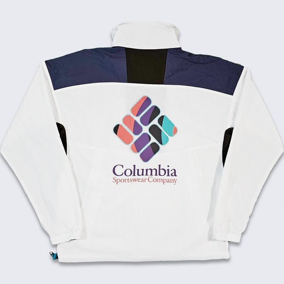 Columbia Sportswear Retro Windbreaker Jacket - White Athletic Lightweight Coat - Quarter Zip - Men's Size Medium ( M ) - FREE SHIPPING