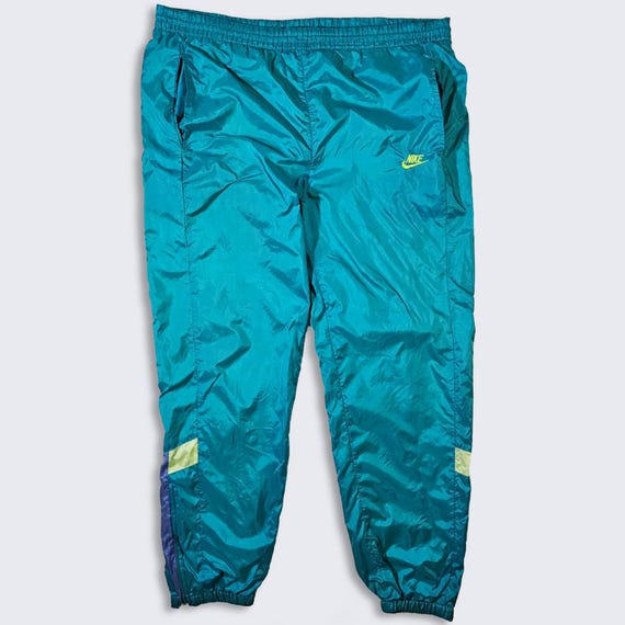 Nike Vintage 90s Swishy Windbreaker Track Jogger Pants - Blue Athletic Bottoms - Stitched On Logo - Men's Size : Large ( L ) - Free Shipping