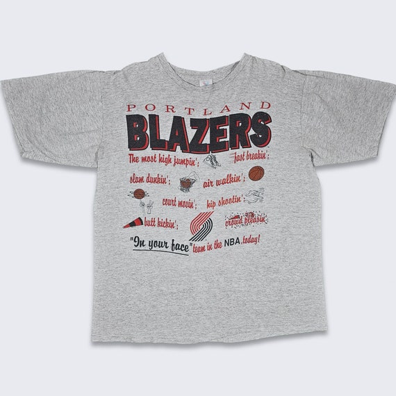 Portland Trail Blazers Vintage 90s Cartoon T-Shirt - Rip City - NBA Basketball Single Stitch Gray Tee - Emoji - Size Men's XL FREE Shipping