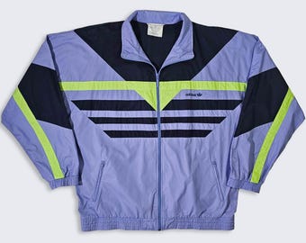 Adidas Vintage 90s Purple Color Block Track Jacket - Multi Color Light Weight Coat - Size Men's : Extra Large ( XL ) - FREE SHIPPING