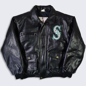 Seattle Mariners Vintage 90s Mighty Mac YOUTH Leather Bomber Jacket - MLB Genuine Merchandise - Size: Youth Medium ( M ) - Free Shipping