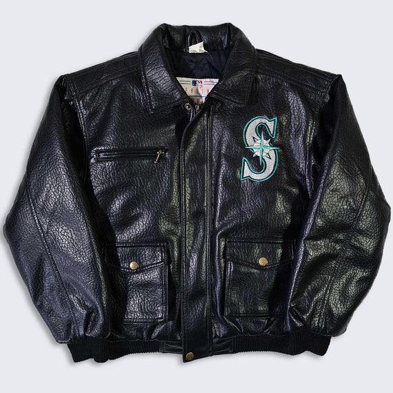 Seattle Mariners Vintage 90s Mighty Mac YOUTH Leather Bomber Jacket - MLB Genuine Merchandise - Size: Youth Medium ( M ) - Free Shipping