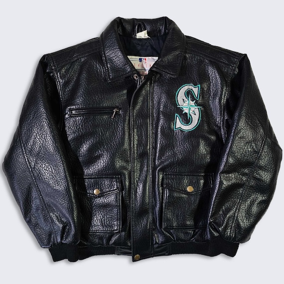 Seattle Mariners Vintage 90s Mighty Mac YOUTH Leather Bomber Jacket - MLB Genuine Merchandise - Size: Youth Medium ( M ) - Free Shipping