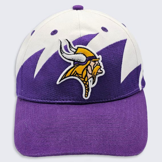 Minnesota Vikings Retro Shark Tooth Strap Back Hat - White & Purple Color NFL Cap - Stitched On Logos - One Size Fits All - Free SHIPPING