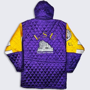 Veste matelassée en satin Giovanni vintage des années 90 LSU Tigers - TNO - cadavres d'animaux - manteau épais violet de la Louisiana State University - L - livraison gratuite
