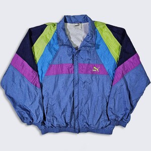 Puma Vintage 90s Color Block Windbreaker Jacket - Multicolor Lightweight Coat - Zipper Closure - Size Men&#39;s : Large ( L ) - FREE SHIPPING
