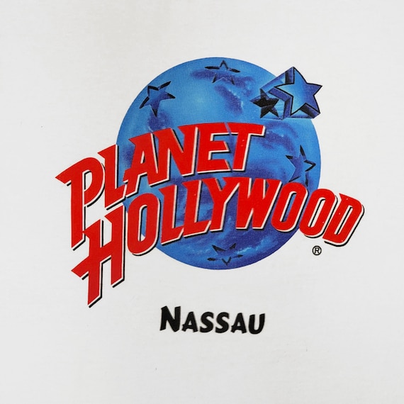 Planet Hollywood Vintage 90s Nassau Bahamas T-Shirt - White Color Souvenir Tee - Made in USA - Men's Size Extra Large - FREE SHIPPING