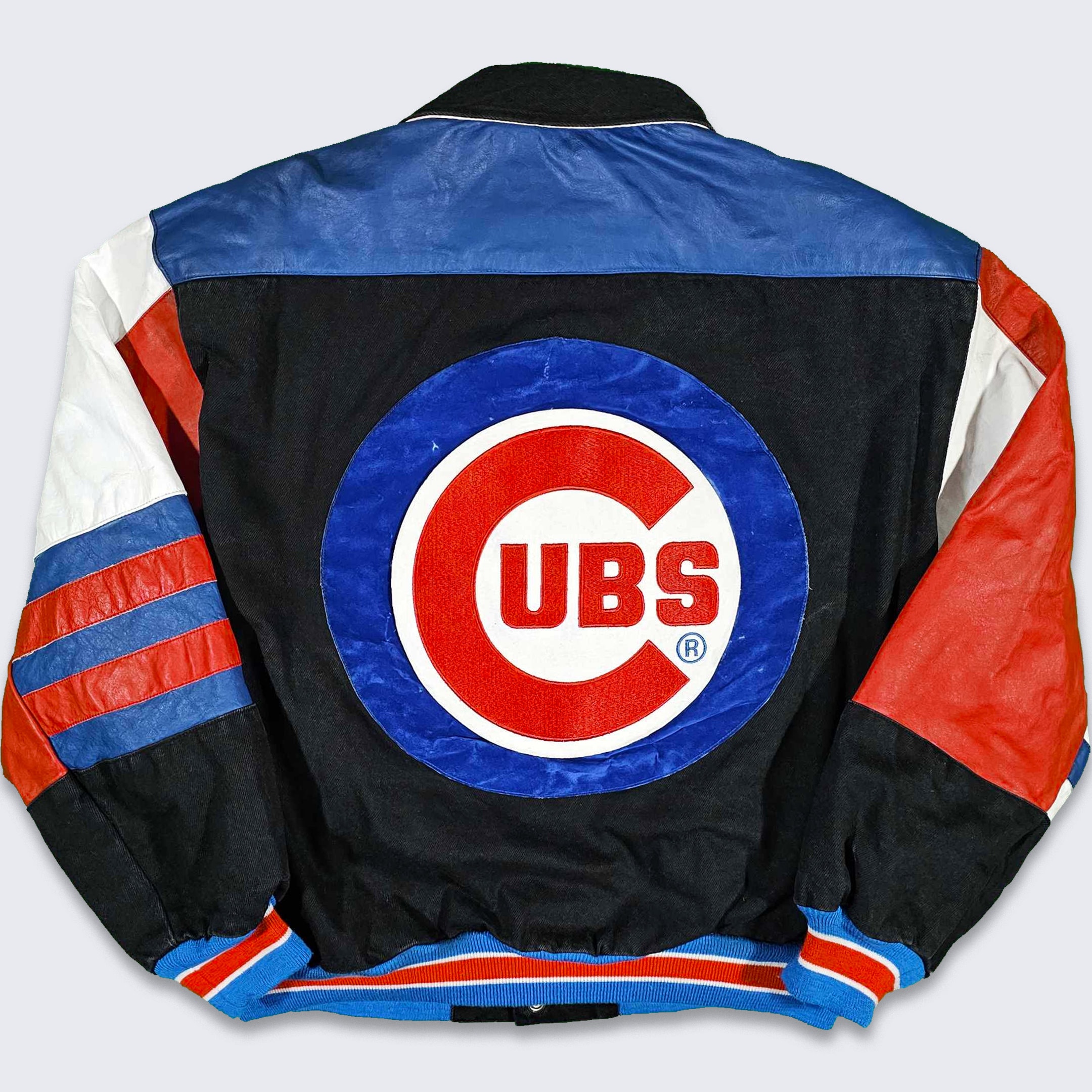 STARTER Mens Chicago Cubs Satin Varsity Jacket, Grey, Large (Regular)