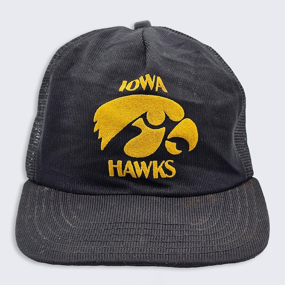 Iowa Hawks Vintage 80s Trucker Snapback Hat - Black Color Baseball Style Cap - Stitched On Logo - One Size Fits All - FREE SHIPPING