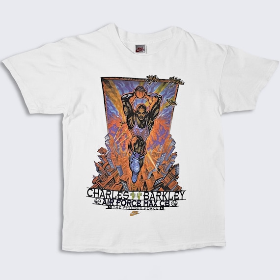 Phoenix Suns Vintage 90s Charles Barkley Nike Air Force Max T-Shirt - Single Stitch White Tee - Made in USA - Men's Size : M - FREE SHIPPING