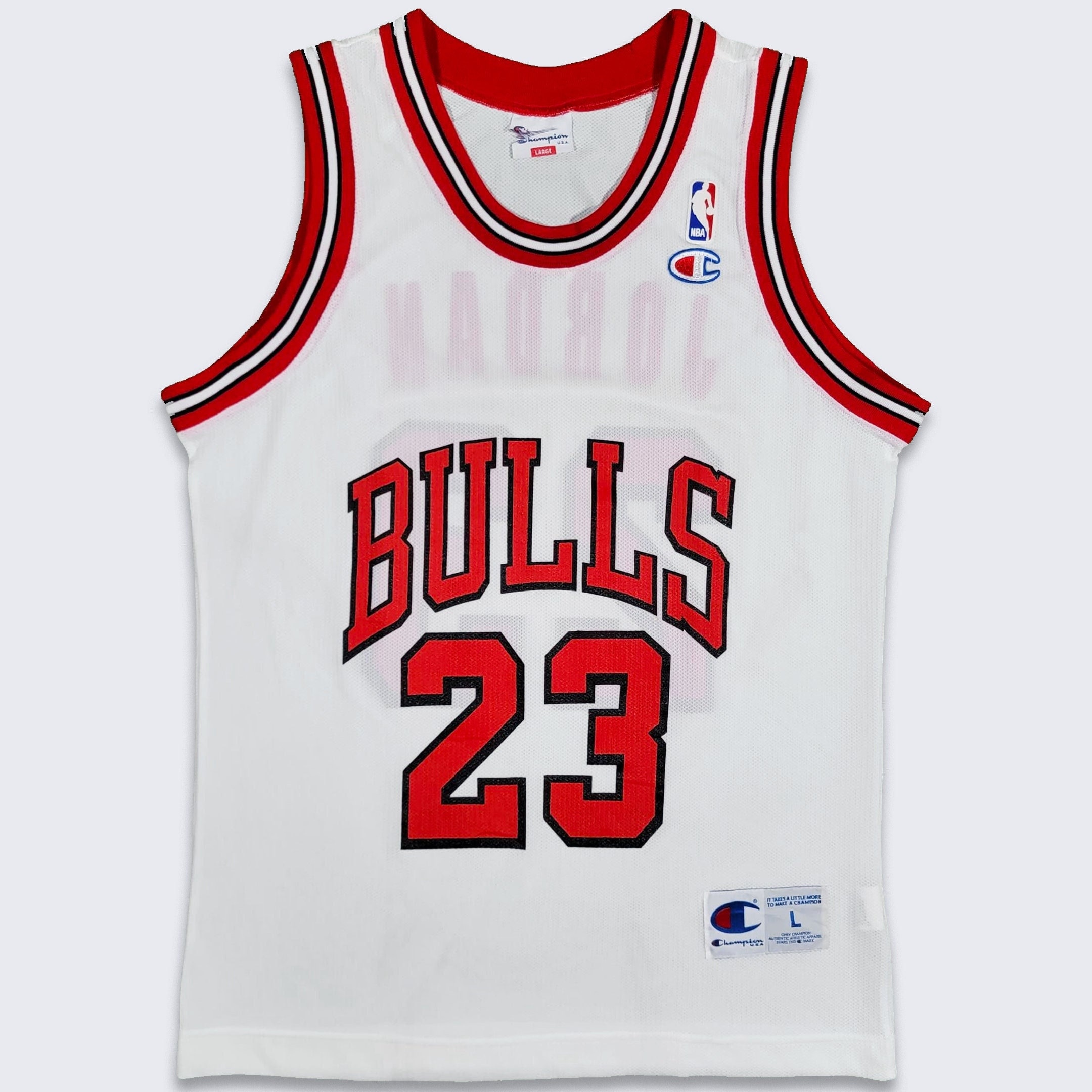 MICHAEL JORDAN CHICAGO BULLS PIN STRIPE Authentic Jersey Champion SEWN 48 XL