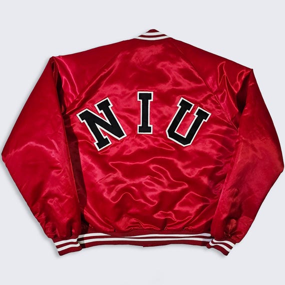 Northern Illinois Huskies Vintage 80s Chalk Line Satin Bomber Jacket - NIU - Made in USA - Men's Size : Large ( L ) - Free Shipping