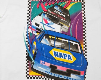 Nascar Vintage 90s Napa Racing T-Shirt -Fruit Of The Loom - Made in USA - 100% Cotton ''We Keep America Running'' -Size Large- Free SHIPPING