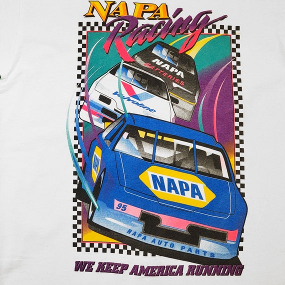 Nascar Vintage 90s Napa Racing T-Shirt -Fruit Of The Loom - Made in USA - 100% Cotton ''We Keep America Running'' -Size Large- Free SHIPPING