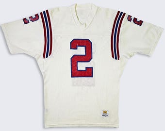 New England Patriots Vintage 80s Doug Flutie Sand Knit Football Jersey - White Uniform Shirt - Men's Size : Medium ( M ) - FREE Shipping