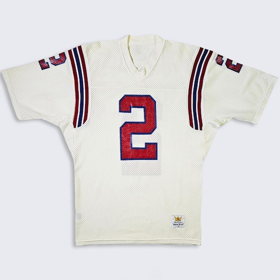 New England Patriots Vintage 80s Doug Flutie Sand Knit Football Jersey - White Uniform Shirt - Men's Size : Medium ( M ) - FREE Shipping