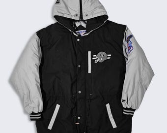 Los Angeles Raiders Vintage 90s Triple FAT Goose Down Jacket - Goose Feather Down Filled - Whistle - Men's Size: Large ( L ) - Free SHIPPING