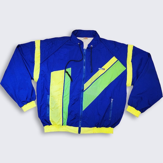 Ellesse Vintage 90s Blue Windbreaker Jacket - Has Zip Off Sleeves - Blue \u0026 Yellow - Men's Size Fits Like Extra Large - -