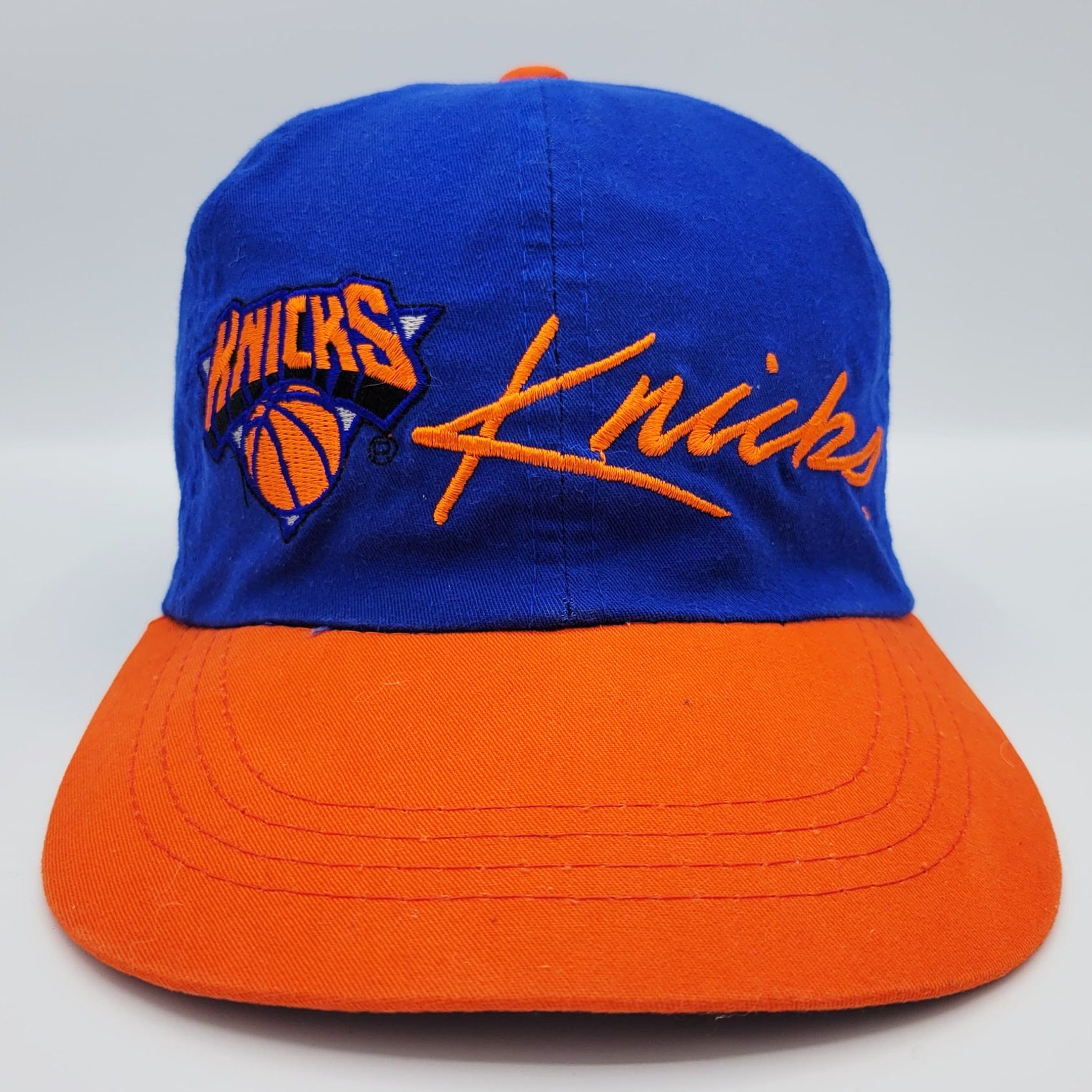 New York Knicks Vintage 90s Dad Strapback Hat Nba Basketball Blue Oran