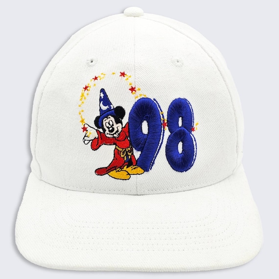 Mickey Mouse Vintage 90s Disney World 98 Snapback Hat - White Color Cap - Stitched On Logo & Letters - One Size Fits All - FREE SHIPPING