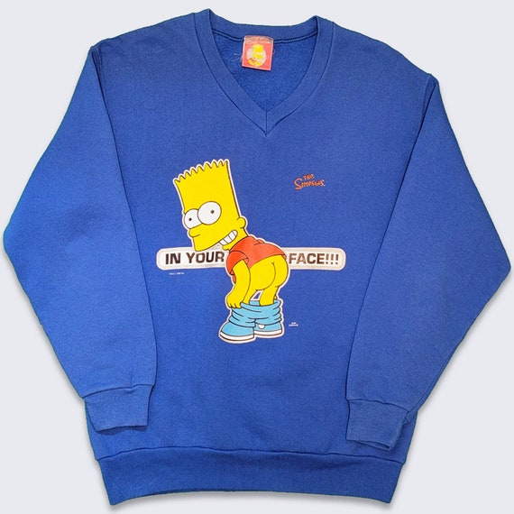 The Simpsons Vintage 90s Bart Sweatshirt - In Your Face - Fox 1999 - Blue Color Sweater - Size Kids 12-13 Years (Fits XS) - Free Shipping