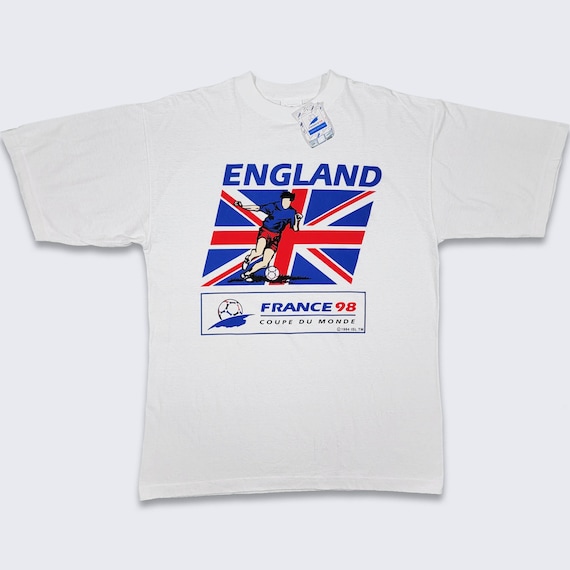 England Vintage 90s World Cup Soccer T-Shirt - NWT- Deadstock - New with Tags - 1998 France Games - Size Men's 2XL ( XXL ) - Free SHIPPING