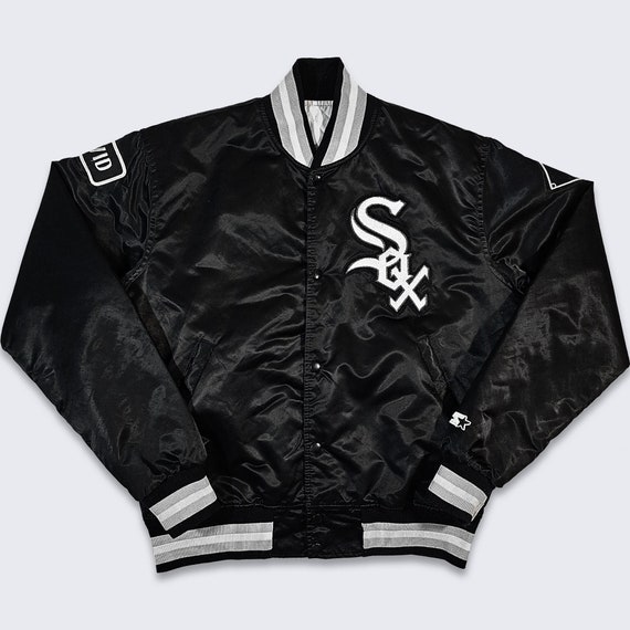 Chicago White Sox Vintage 80s Starter Satin Bomber Jacket - MLB Baseball Black Coat - Made in USA -  Size Men's Medium - Free Shipping