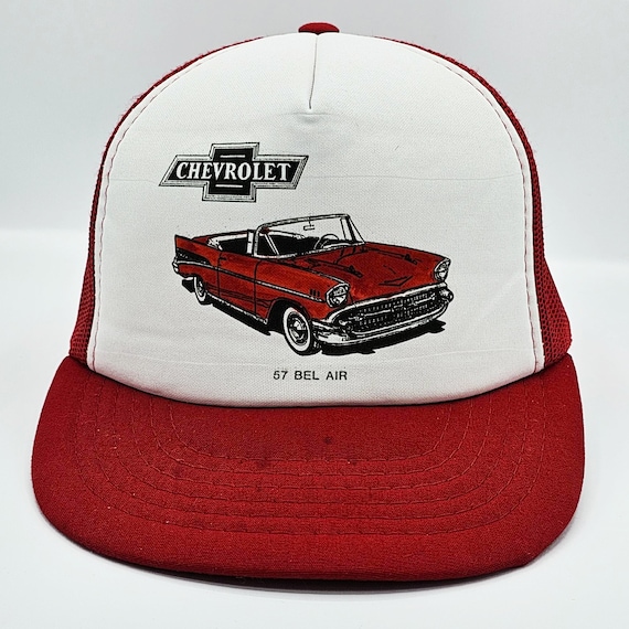 Chevrolet Bel Air Vintage 90s Trucker Snapback Hat - Chevy Classic Cars Red Baseball Cap - Printed on Logo - One Size - FREE SHIPPING