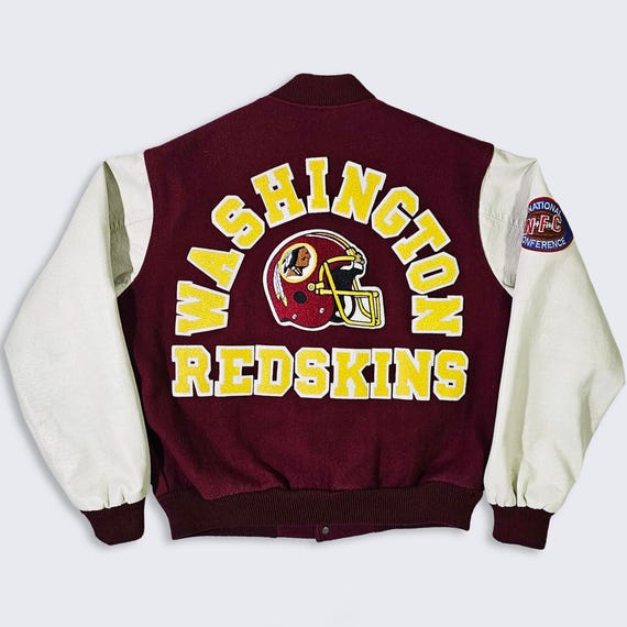 Washington Commanders Vintage 80s Chalk Line Varsity Jacket - Burgundy Red Color Coat - Stitched On - Men's Size : Large (L) - FREE SHIPPING