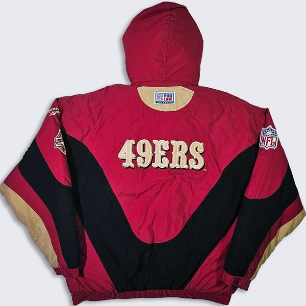San Francisco 49ers Vintage 90s Reebok Puffer Jacket - Authentic NFL Pro Line - Red, Black & Gold - Size Men's : 2XL / XXL - Free Shipping