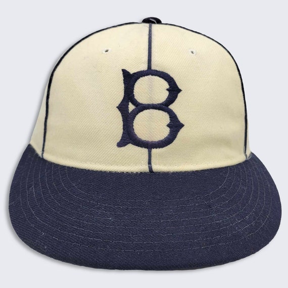 Brooklyn Dodgers Vintage Leather Band Ted Fletcher Fitted Hat - MLB Official Licensee - Cream & Navy - 100% Wool - Size 7 - FREE Shipping