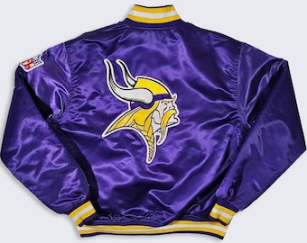 Minnesota Vikings Vintage 80s Starter Satin Bomber Jacket - Purple & Yellow Football Coat - Men's Size : Extra Large ( XL ) - Free Shipping