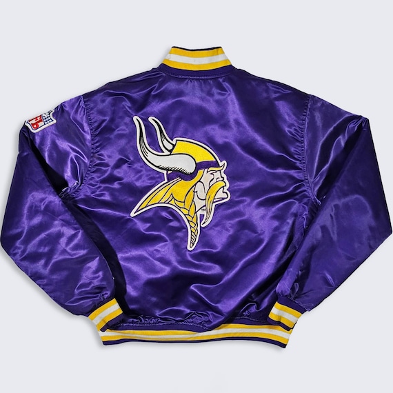 Minnesota Vikings Vintage 80s Starter Satin Bomber Jacket - Purple & Yellow Football Coat - Men's Size : Extra Large ( XL ) - Free Shipping