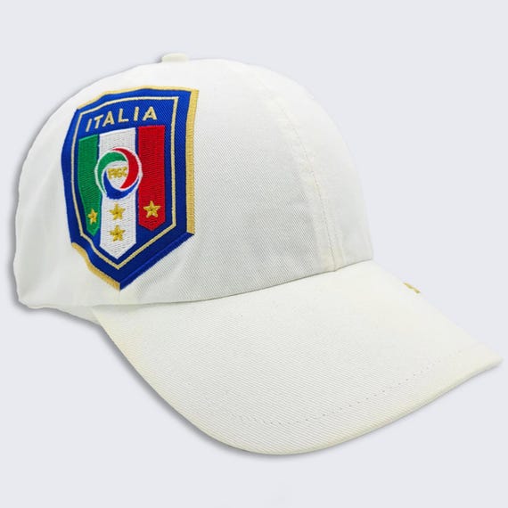 Italy Soccer Vintage Y2K Puma World Cup Strapback Hat - White Color Cap - Stitched On Logos & Letters - One Size Fits All - Free SHIPPING