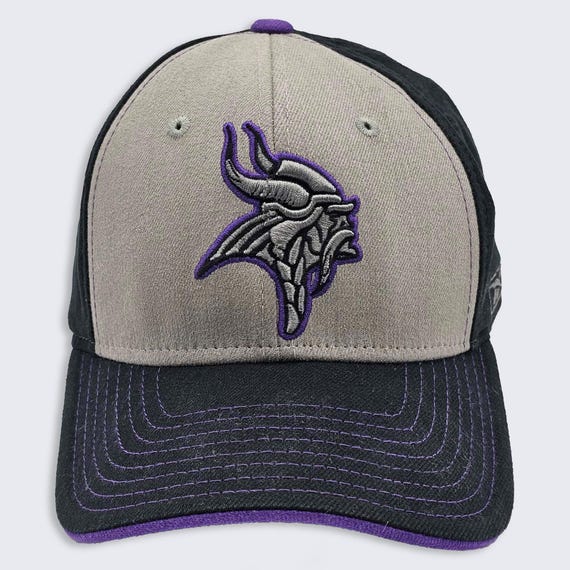 Minnesota Vikings Vintage Y2K Reebok Stretch Hat - OSFA - Gray & Black Color Cap - Stitched On Logos - One Size Fits All - FREE SHIPPING