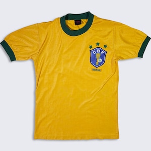Brazil Brasil Vintage 80s Campea Soccer Jersey - Extremely Rare - Yellow & Green Uniform Shirt - Size Men&#39;s : Medium ( M ) - FREE SHIPPING