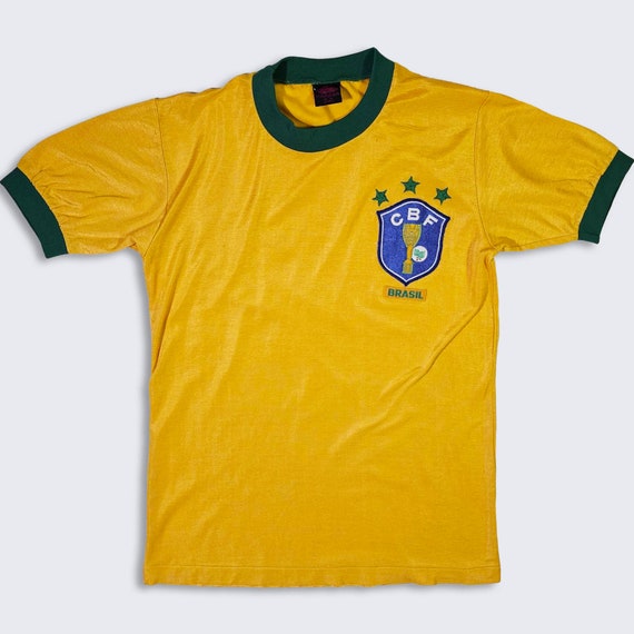 Brazil Brasil Vintage 80s Campea Soccer Jersey - Extremely Rare - Yellow & Green Uniform Shirt - Size Men's : Medium ( M ) - FREE SHIPPING