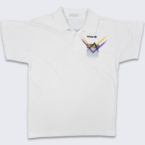 Adidas Vintage 90s Tennis Polo Shirt - Stitched on Logo - Linear Multicolor Design on Front and Back - Men&#39;s Size : Large - FREE SHIPPING