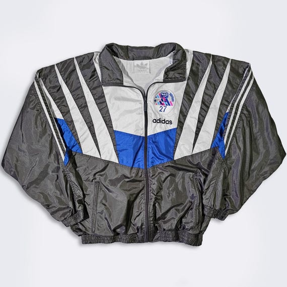Adidas Vintage 90s Hockey Windbreaker Jacket - Light Weight Dark Gray Color Coat - Stitched on Logo - Men's Size Large ( L ) - FREE SHIPPING