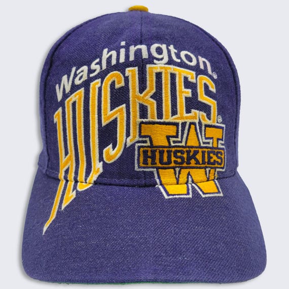 Washington Huskies Vintage 90s The Game Monster Logo Snapback Hat - UW University Purple Yellow Cap - Wool Blend - One Size - Free SHIPPING