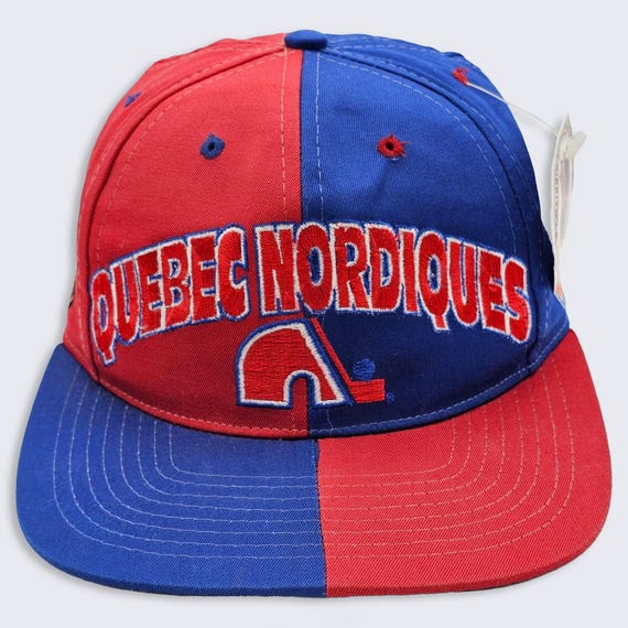 Quebec Nordiques Vintage 90s NWT Deadstock Snapback Hat - NHL Hockey Red Blue Split Twill Cap - One Size Fits Most (Smaller)- Free SHIPPING