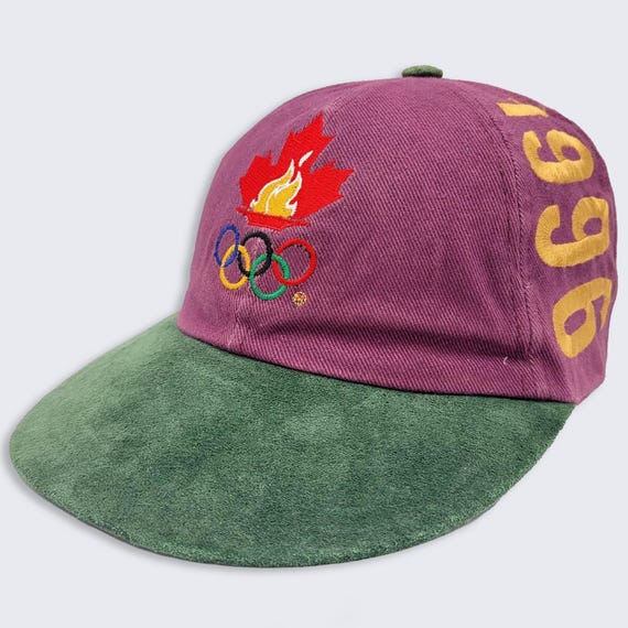 Olympics Vintage 90s Canada Atlanta Games Strapback Hat - Artistic Design Under Bill - Maroon Red & Green Cap - One Size - FREE SHIPPING