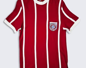 FC Bayern Munchen Retro 1974 Germany Soccer Jersey - 100% Cotton - Red & White Uniform Shirt - Men's Size : Small ( S ) - FREE SHIPPING
