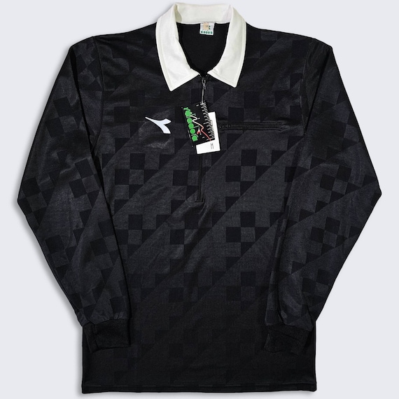 Diadora Vintage 90s Referee Soccer Long Sleeve Jersey - NWT - Deadstock - Made in Italy - Black Uniform Shirt - Men's Size M - FREE SHIPPING