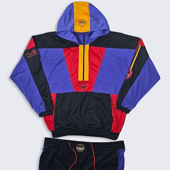 Adidas Vintage 90s World Wide Sport Track Suit - Includes Pants & Jacket - Quarter Zip - Men's Size : Extra Large ( XL ) - FREE SHIPPING