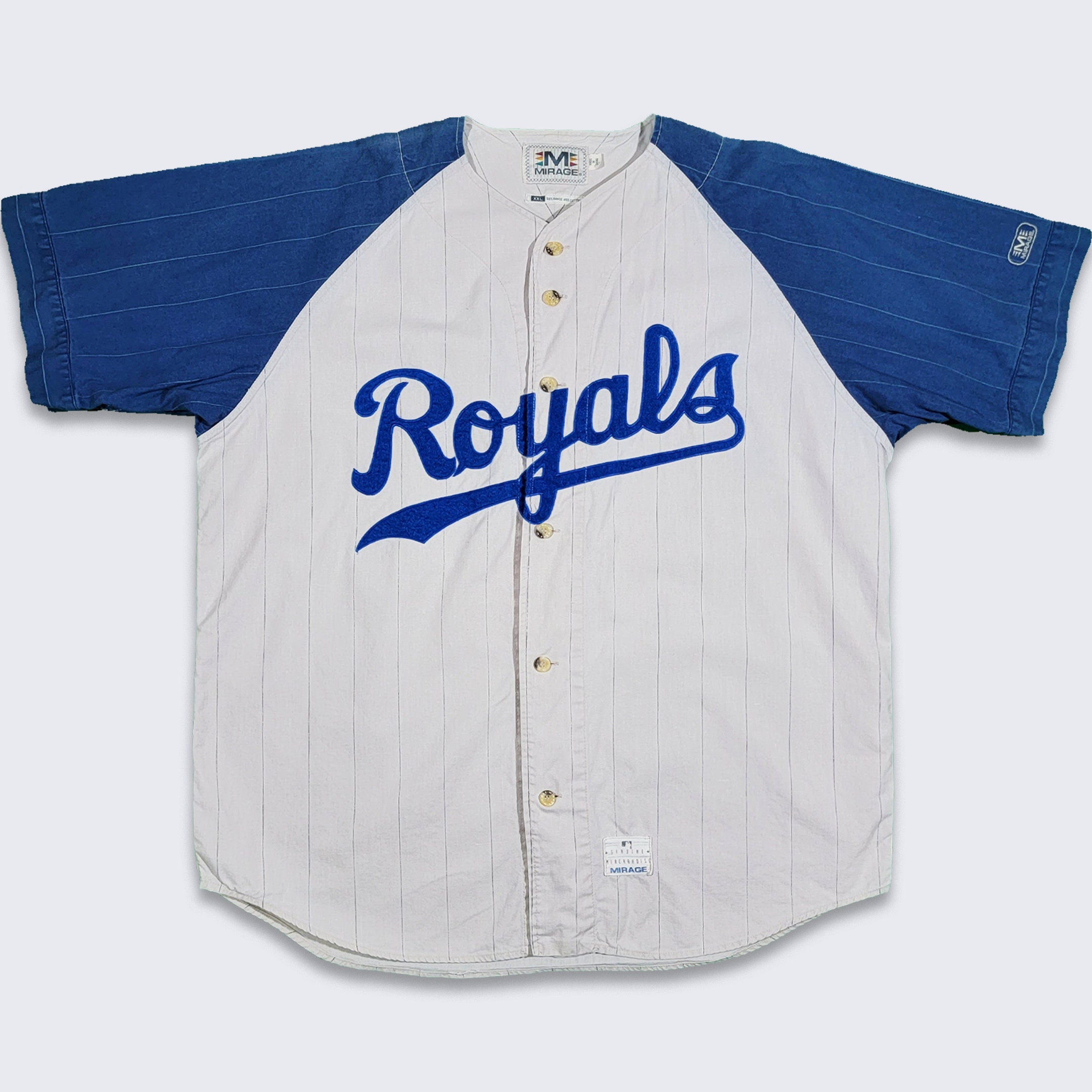 Kansas City Royals Vintage 90s Mirage Baseball Jersey - George Brett - Number #5 - White & Blue MLB Uniform Shirt - Size 2XL 