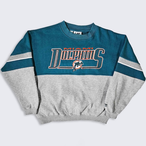 Miami Dolphins Vintage 90s Lee Sport Sweatshirt - NFL Football Blue & Gray Color Pullover Shirt - Size Men's : Medium ( M ) - FREE Shipping