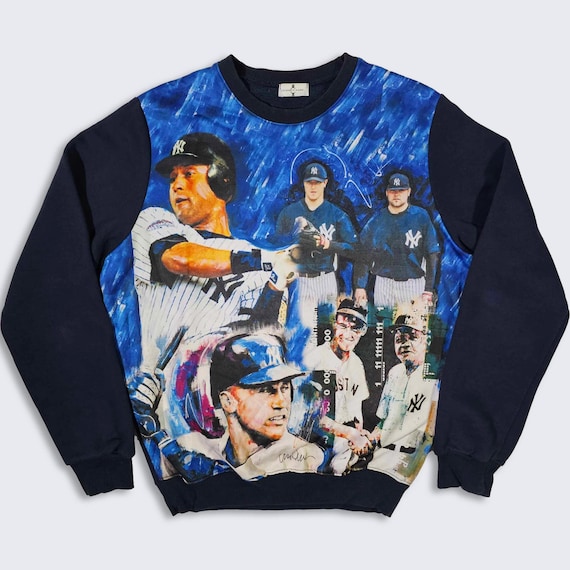 New York Yankees Art History of Players Sweatshirt - Sidney Maurer - Derek Jeter - Babe Ruth - Made in Italy - Large ( L ) - FREE Shipping