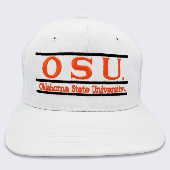 Oklahoma State Cowboys Vintage 90s The Game Split Bar Snapback Hat - OSU University White Baseball Cap - One Size Fits All - Free SHIPPING
