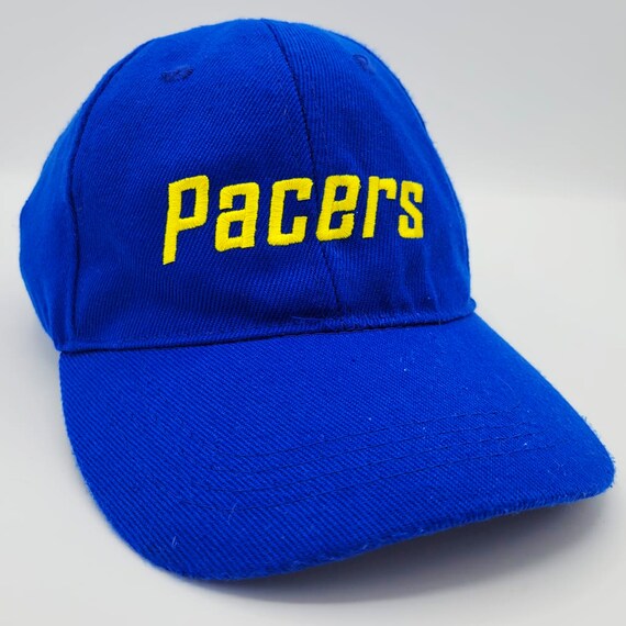 Indiana Pacers Vintage 90s Strapback Hat - Lucas Oil - Blue and Yellow Baseball Style Cap - One Size Fits All -